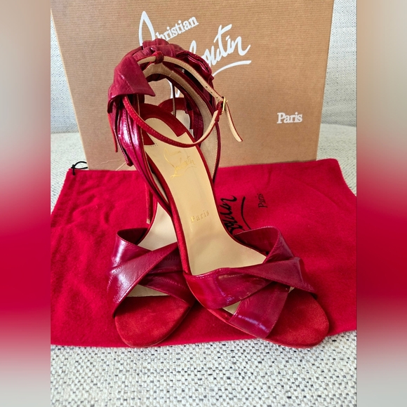 NWB CHRISTIAN LOUBOUTIN Red Exotic Leather/Suede Stiletto Heels 4"/10cm Size:40 - Picture 7 of 15